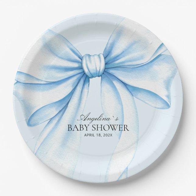  Paper Plates for baby shower with adorable bow. (Front)