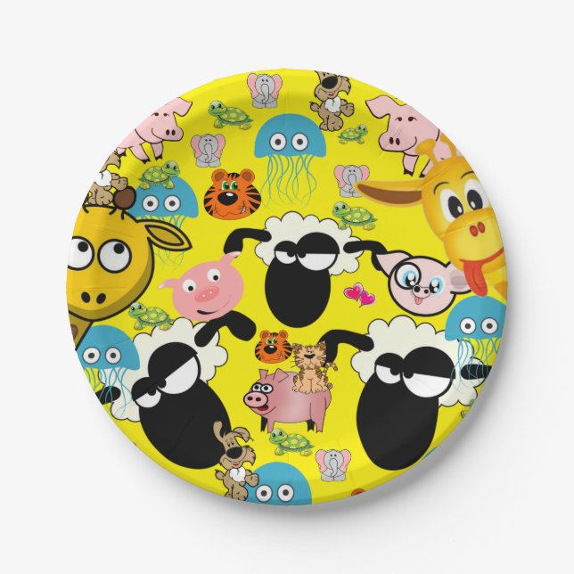 Paper Plates, Giraffe Pigs Elephant Kitten Cat Paper Plate (Front)
