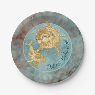 Paper Plates "Gold Dolphin Baby & Mommy"