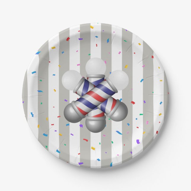 Paper Plates, Gray & White Stripe Barber Pole Plate (Front)