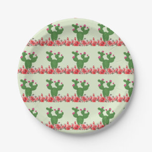 Paper Plates, Green Cactus Orange Flower Floral Plate