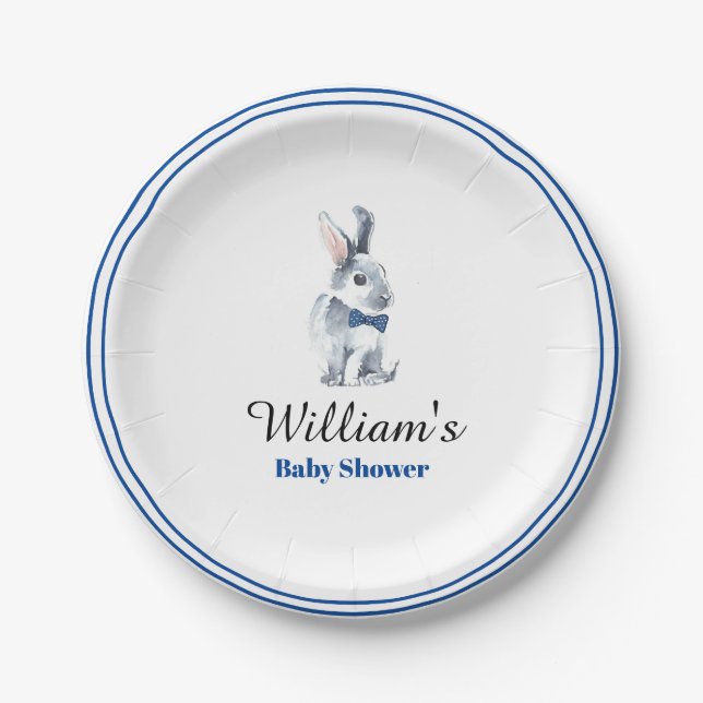 Paper Plates - Grey Rabbit Blue Bow Tie (Front)