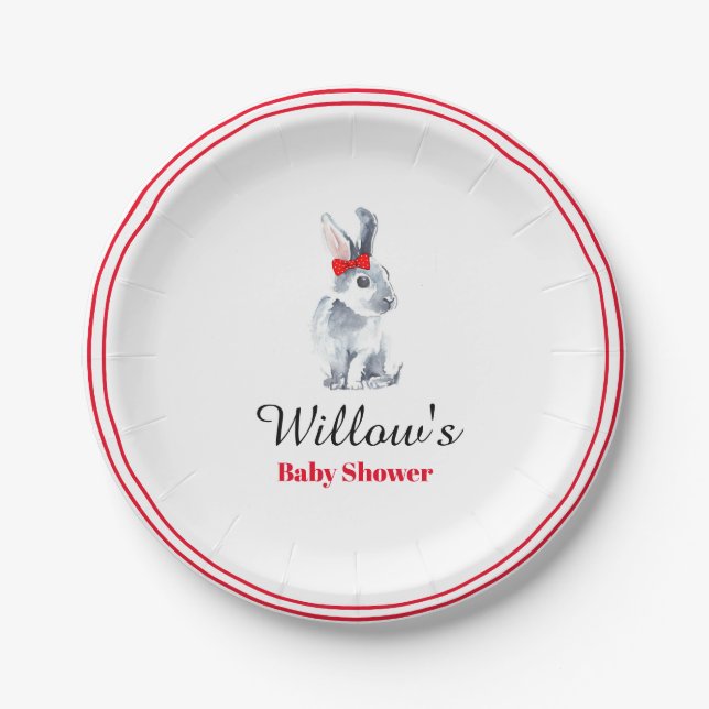 Paper Plates - Grey Rabbit Red Bow (Front)