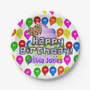 Paper Plates, Happy Birthday Balloons Cupcakes Paper Plate