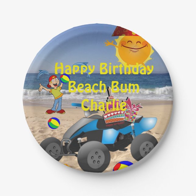 Paper Plates, Happy Birthday Beach Bum Boy Paper Plate (Front)
