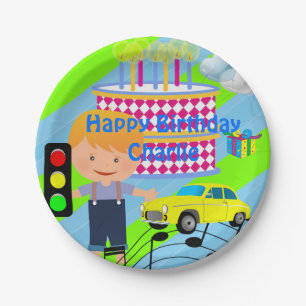 Paper Plates, Happy Birthday Car Boy Cake Paper Plate