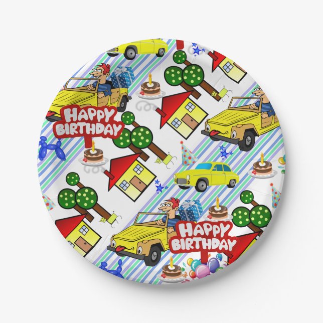 Paper Plates, Happy Birthday Cars Boys Paper Plate (Front)