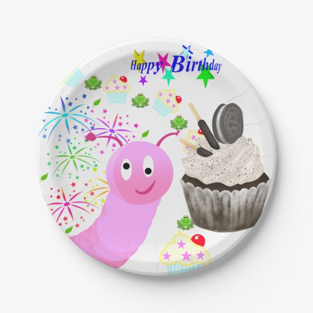 Paper Plates, Happy Birthday Chocolate Cupcake  Plate (Front)