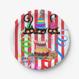 Paper Plates, Happy Birthday Confetti Cats Cake  Paper Plate