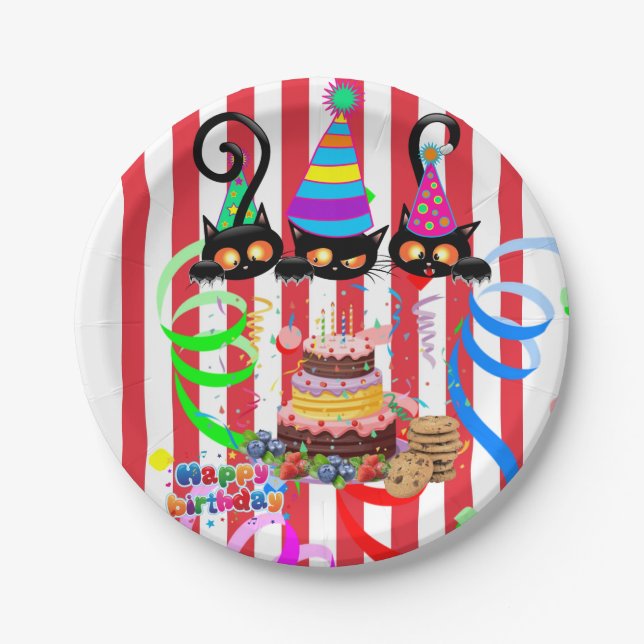 Paper Plates, Happy Birthday Confetti Cats Cake  Paper Plate (Front)
