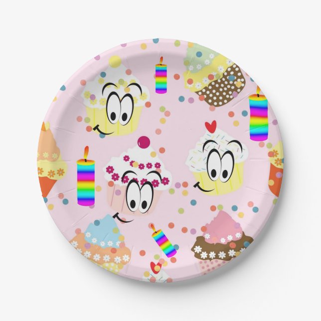Paper Plates, Happy Birthday Cupcake Paper Plate (Front)