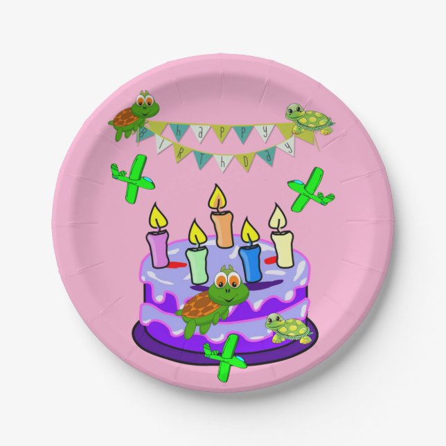 Paper Plates, Happy Birthday Green Turtles Paper Plate (Front)