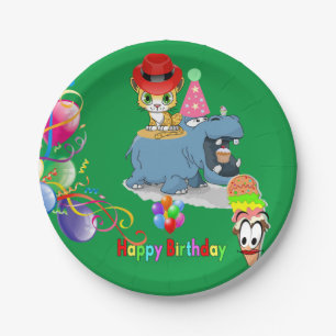 Paper Plates, Happy Birthday Hippopotamus Kitten Plate