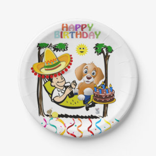 Paper Plates, Happy Birthday Man Dog Confetti Plate