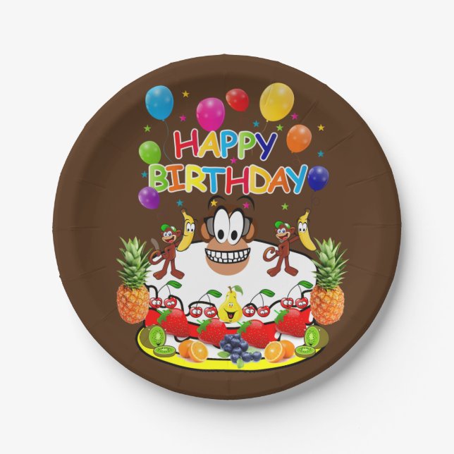 Paper Plates, Happy Birthday Monkeys Paper Plate (Front)