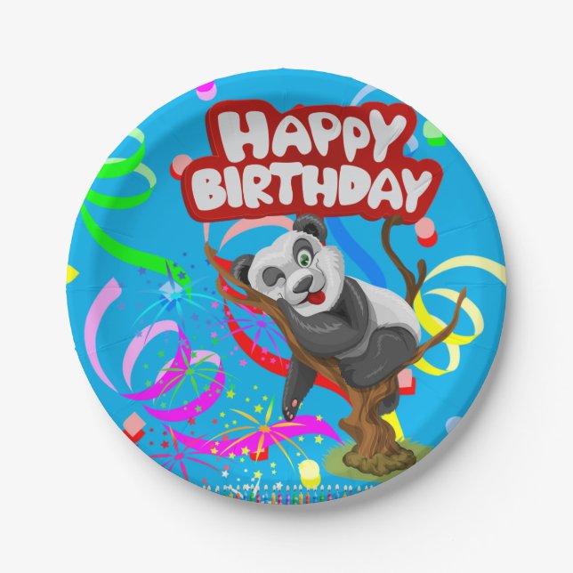 Paper Plates, Happy Birthday Panda Bear Candles Paper Plate (Front)