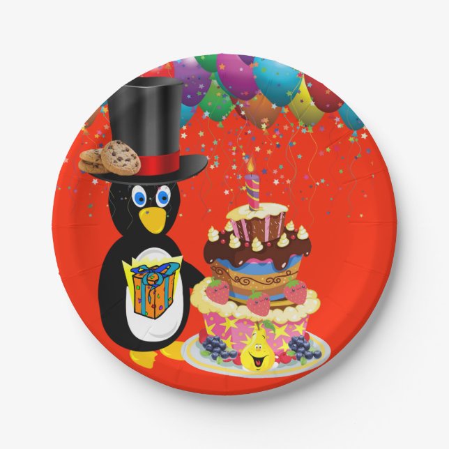 Paper Plates, Happy Birthday Penguin Paper Plate (Front)