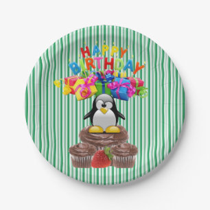 Paper Plates, Happy Birthday Penguin Stripe Plate