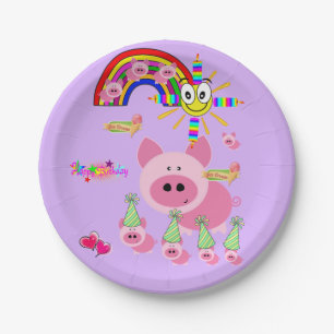 Paper Plates, Happy Birthday Pink Pig Plate