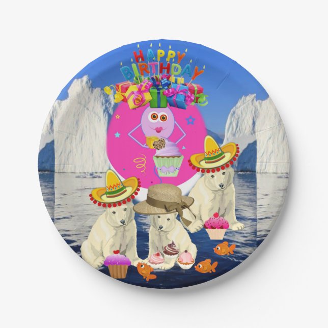 Paper Plates, Happy Birthday Polar Bear Plate (Front)