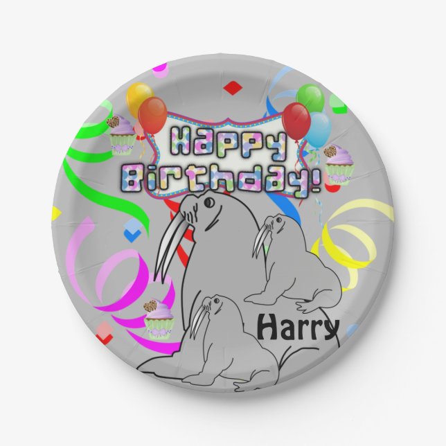Paper Plates, Happy Birthday Seal BalloonsConfetti Paper Plate (Front)