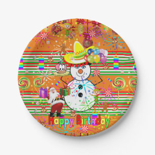 Paper Plates, Happy Birthday Snowman Christmas Paper Plate