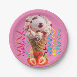 Paper Plates, Happy Birthday Strawberry Ice Cream Paper Plate