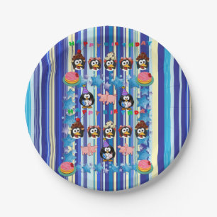 Paper Plates, Happy Birthday Stripe Penguin Paper Plate