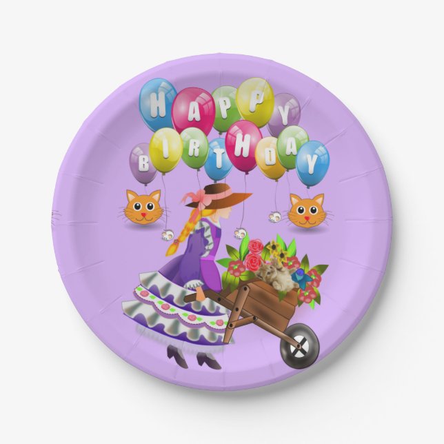 Paper Plates, Happy Birthday Victorian Kitten Paper Plate (Front)