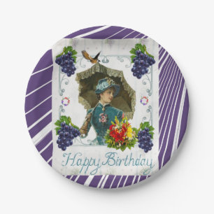 Paper Plates, Happy Birthday Victorian Stripe Paper Plate