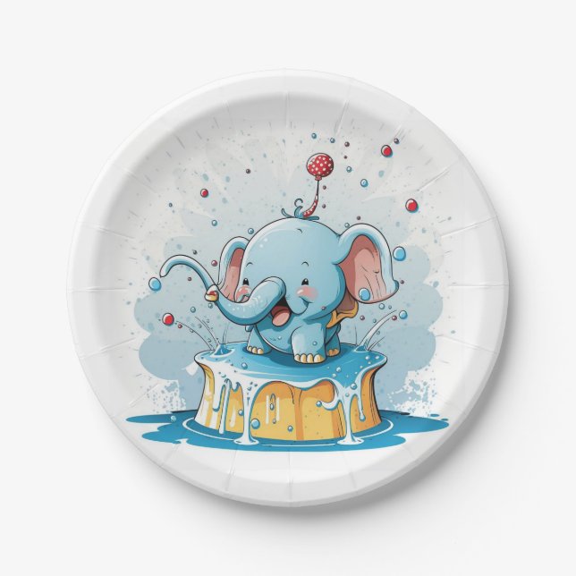 Paper Plates,  Happy Blue Elephant  Plate (Front)