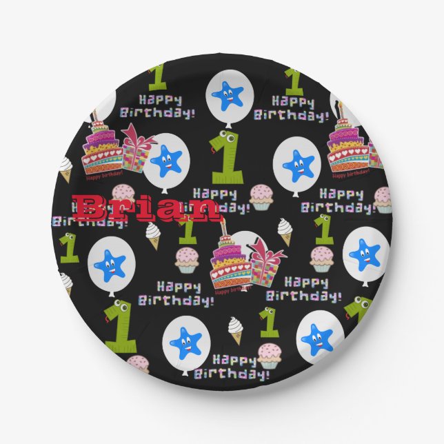 Paper Plates, Happy First Birthday #1 Balloons Paper Plate (Front)
