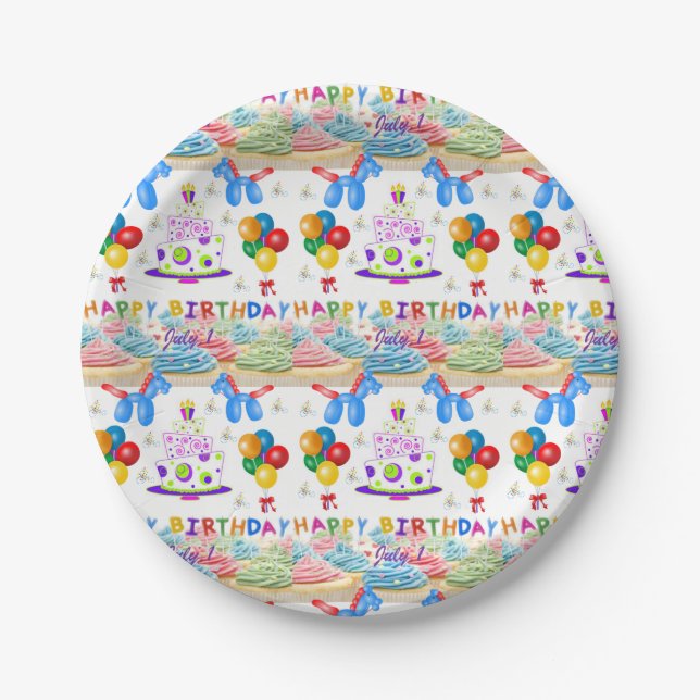 Paper plates July, 1 Birthday (Front)