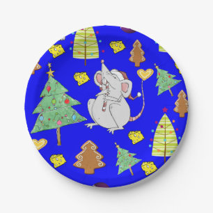 Paper Plates, Merry Christmas Blue Mouse Cheese Paper Plate