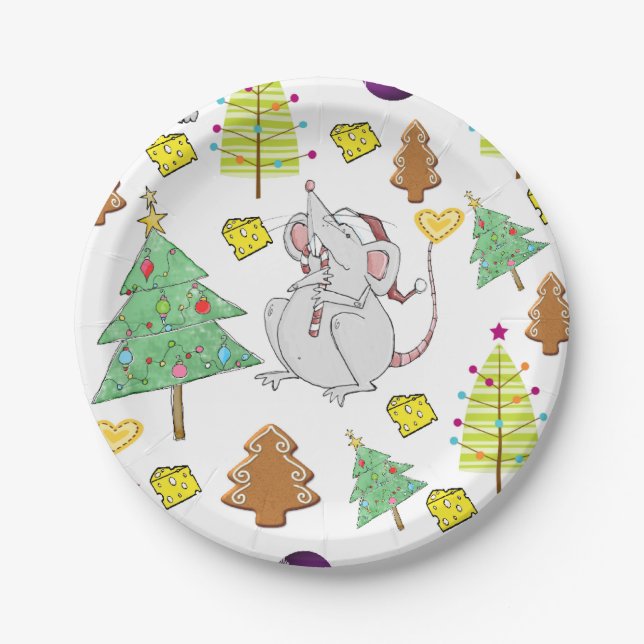  Paper Plates, Merry Christmas Mouse Cheese Plate (Front)