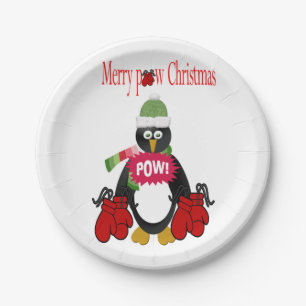 Paper Plates, Merry Christmas Penguin Boxing Plate