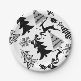 Paper Plates, Merry Christmas Silver Black Grey  Paper Plate