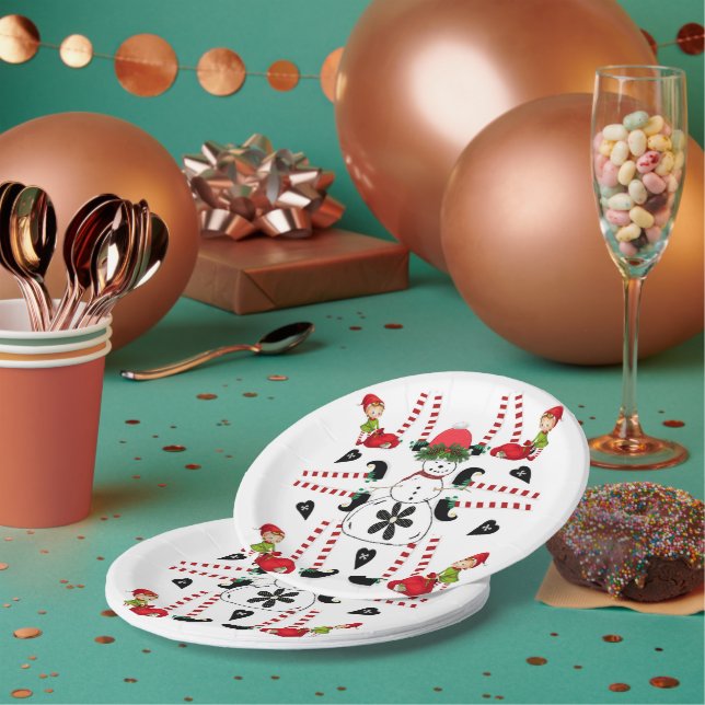 Paper Plates, Merry Christmas Snowman Elf  Paper Plate (Multi)
