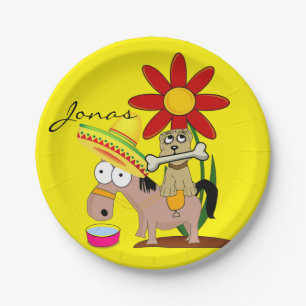 Paper Plates, Mexican Donkey Sombrero Dog Yellow Paper Plate