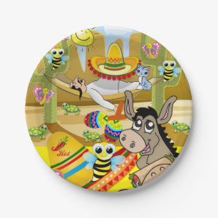 Paper Plates, Mexican Man Donkey Sun Sombrero Plate