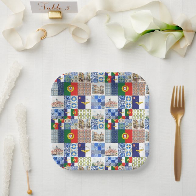 Paper Plates of Portugal Flag and Azores Flag (Wedding)