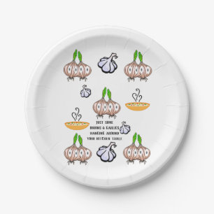 Paper Plates Onions Garlic Kitchen Cooking