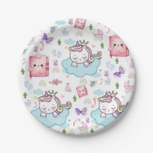 Paper Plates, Pink Blue Unicorn Rainbow Cat Plate