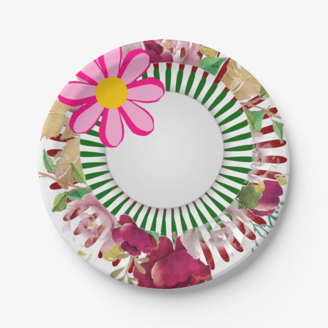 Paper Plates, Pink Flower Floral Plate (Front)