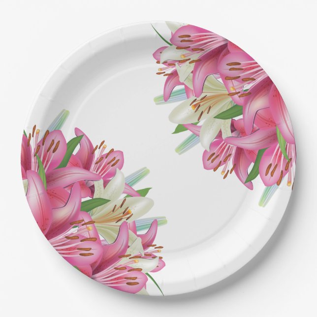 Paper Plates-Pink Lilies Plate (Front)