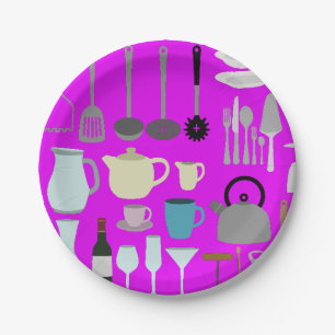 Paper Plates Pink Retro Style Kitchen Utensils