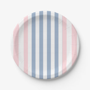 Paper Plates, Pink & White Blue Stripe  Plate