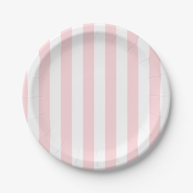 Paper Plates, Pink & White Stripe Birthday Paper Plate (Front)