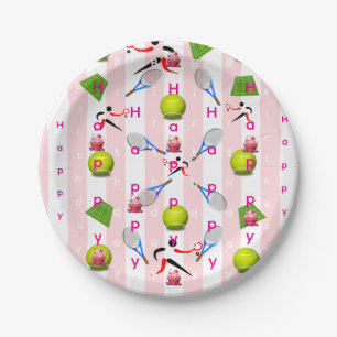 Paper Plates, Pink & White Stripe Birthday Plate