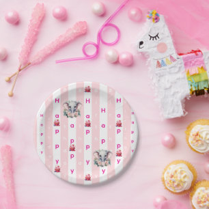 Paper Plates, Pink & White Stripe Birthday Plate